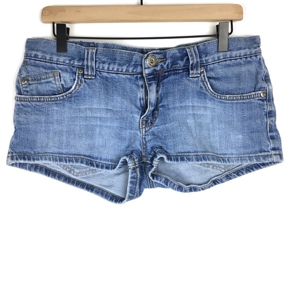 ROXY Denim Jean Shorts Super Short Stretch Y2K 90s Style Surf Size 11 Juniors - Picture 7 of 7